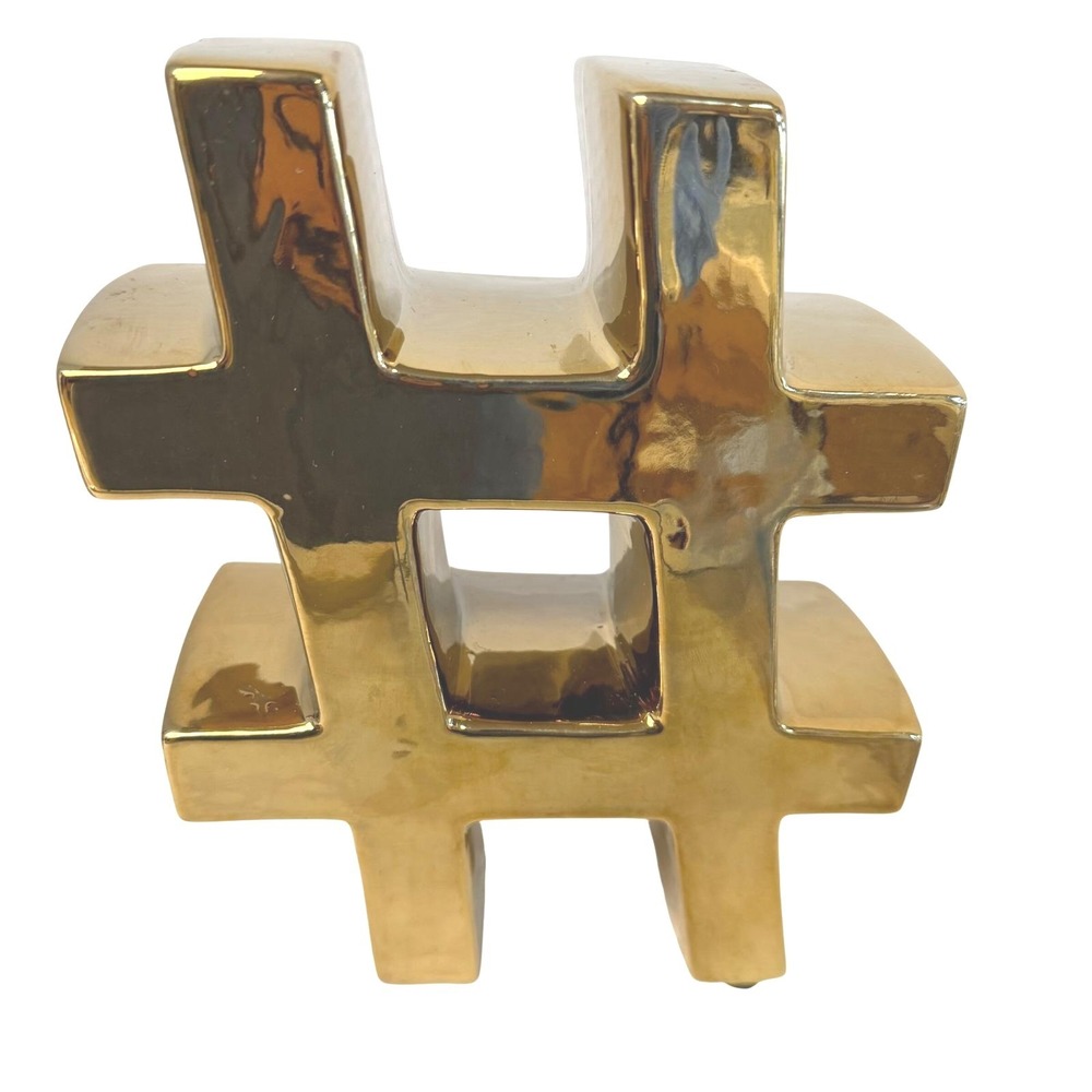 Hashtag Decorative Office Gold Ceramic Social Media Sign 8 1/2 x 8 1/2 Object